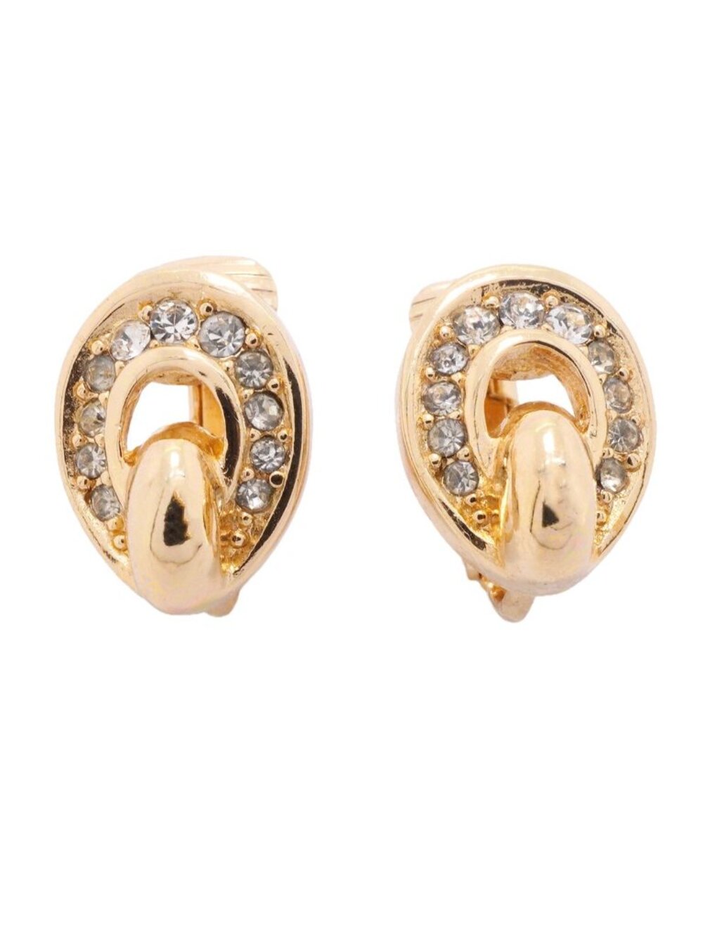 Dior Earrings Gold Plated Rhinestone